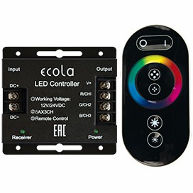 Ecola LED strip RGB RF controller 24A 288W 12V (576W 24V) с кольцевым сенсорным черным радиопультом