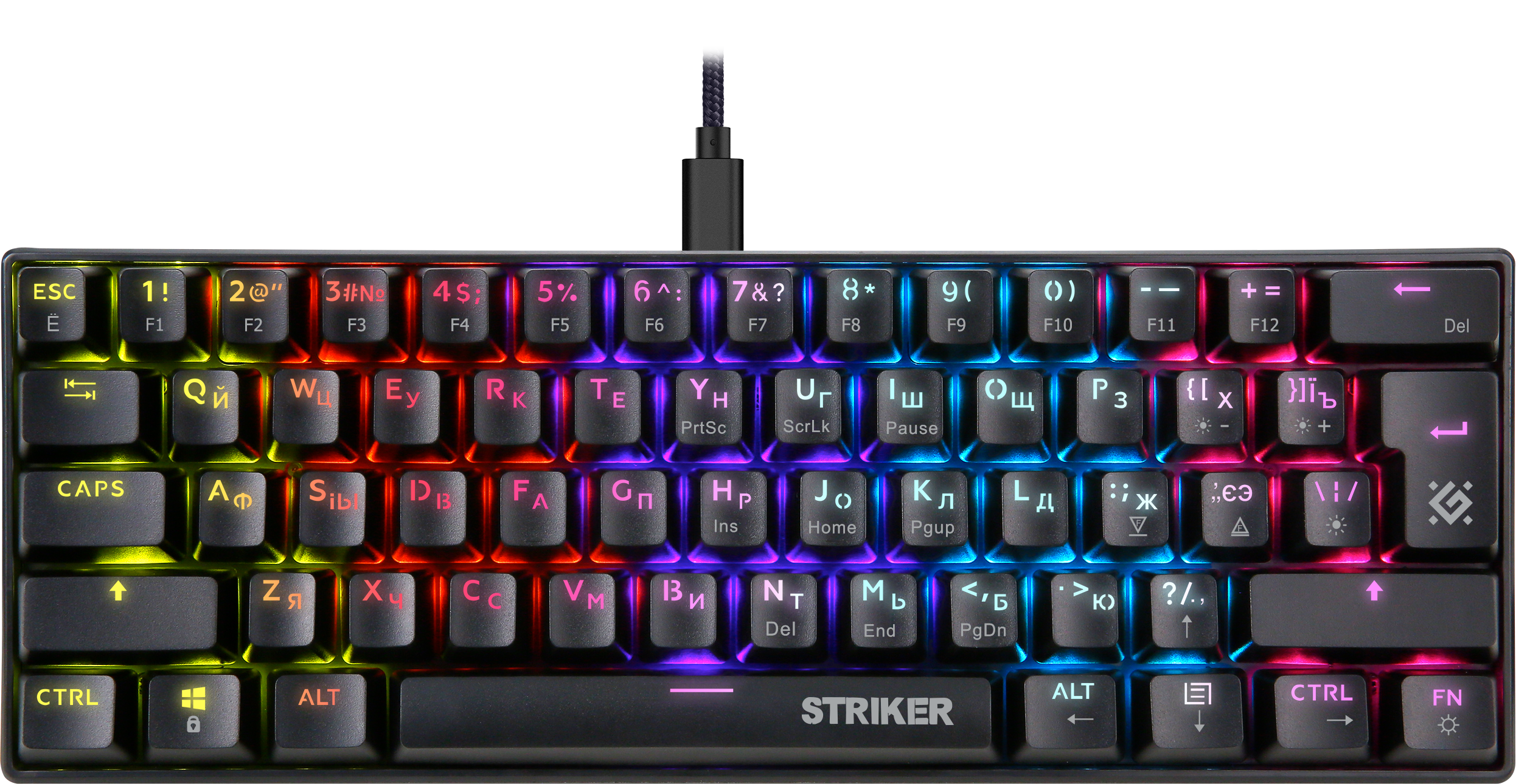 Клавиатура проводная механическая игровая DEFENDER Striker GK-380L RU,Rainbow,61 клавиша, черная