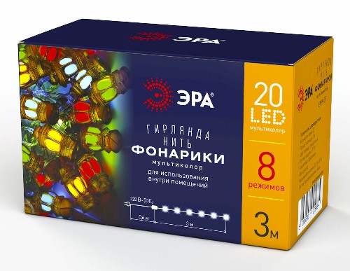 Гирлянда светодиодная ЭРА ENIN-3F Нить Фонарики 3 м мультиколор 220V IP20 (36/720)