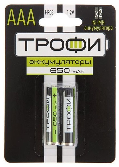 Аккумуляторы NiMH  Трофи HR03-2BL 650 mAh GREEN POWER (20/240/17280)