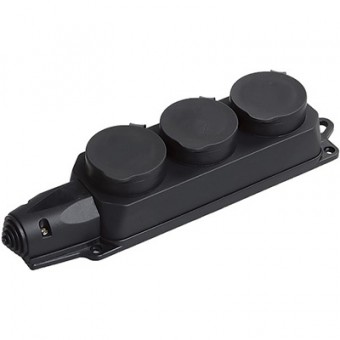 Колодка розеточная SMARTBUY 3 гнезда, с защитными крышками каучуковая 230В, 2P+PE, 16A, IP44 черный