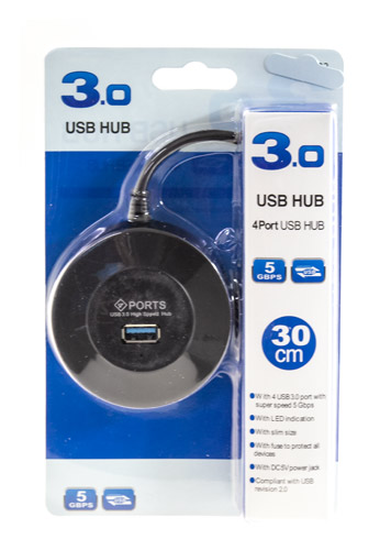 Разветвитель 3.0 хаб с выключателями, 4 порта, СуперЭконом круглый, черный, SBHA-7314-B (1/50)