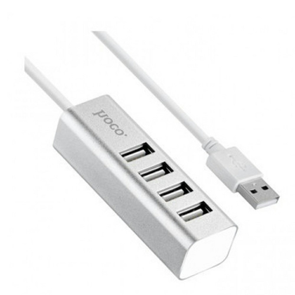USB-концентратор HOCO HB1, 4 гнезда, 1 USB выход, цвет: серебряный (1/12/120)
