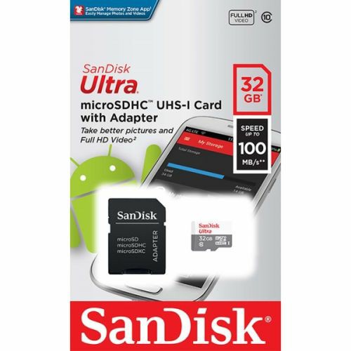 MicroSD  32GB  SanDisk Class 10 Ultra Light UHS-I  (100 Mb/s) + SD адаптер